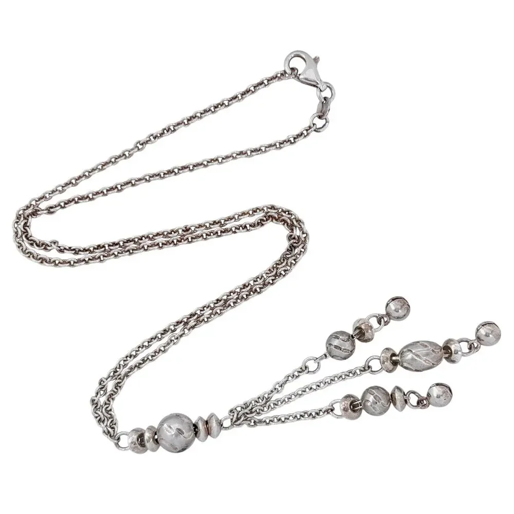 Vintage Sterling Silver 925 Beaded Tassel Drop Necklace 17" - Picture 4 of 7